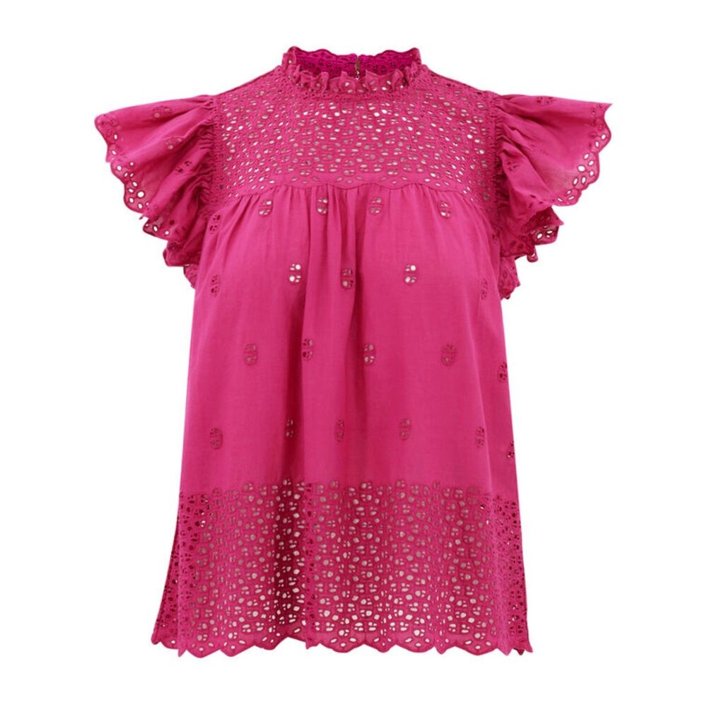 Ulla Johnson Kassi Eyelet Flutter Sleeve Cotton Top Small Pink (Salesman Sample)